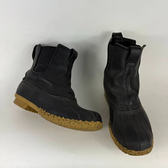 L.L. Bean Storm Chasers Duck Boots Womens 9 Black Leather Pull On Ankle Comfort - Picture 1 of 10